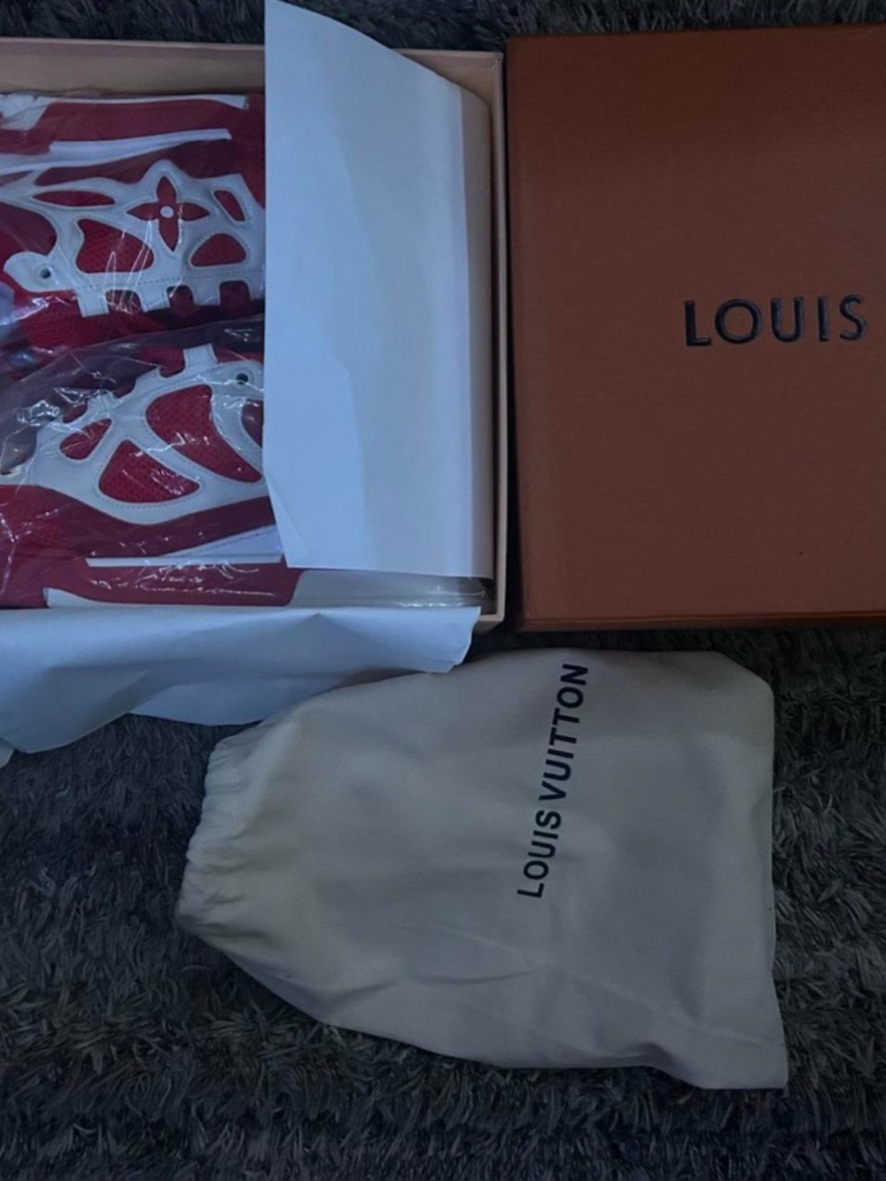 Louis Vuitton Red and White Monogram Slide Sandals